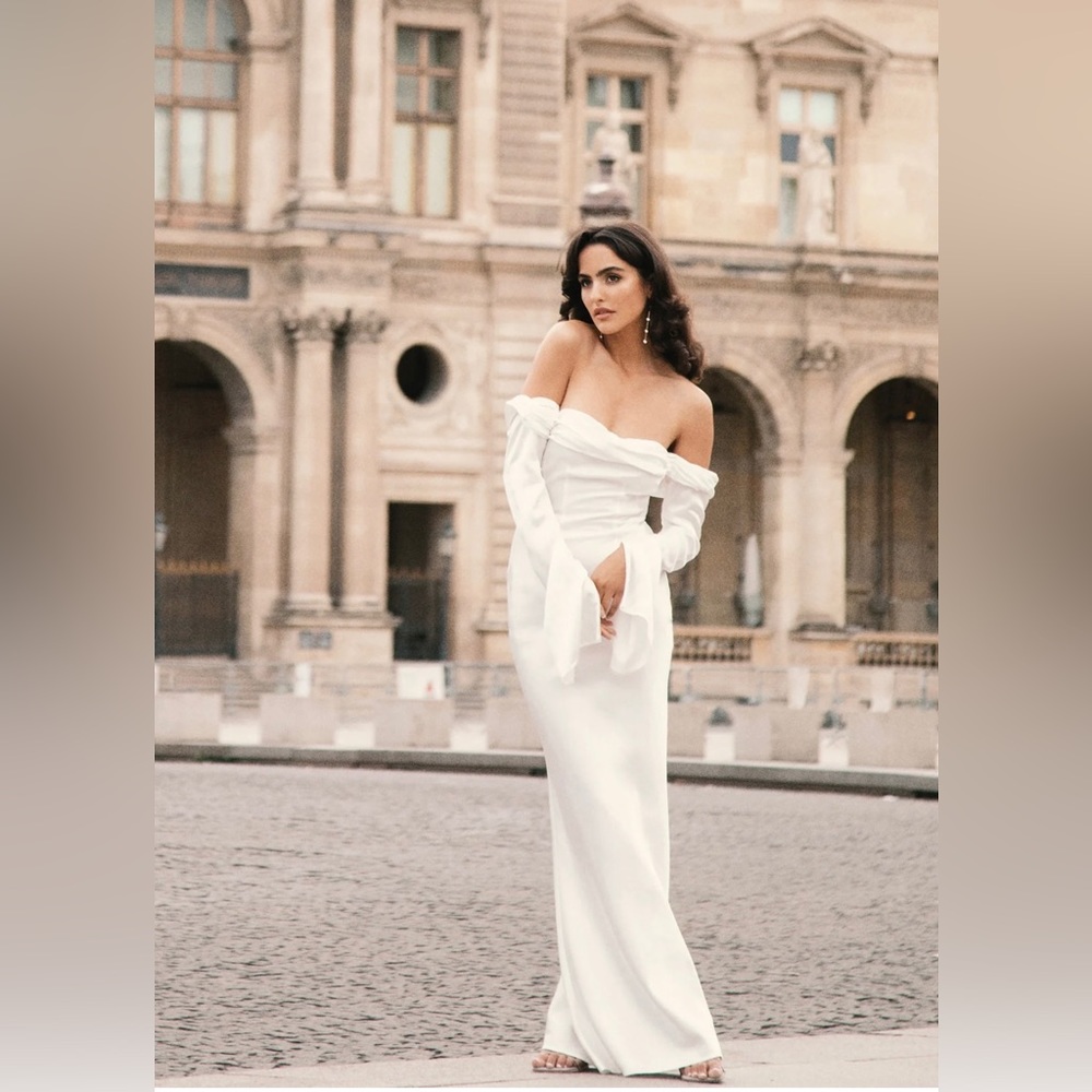 Meshki GISELLE Off Shoulder Cowl Neck Maxi Dress - White